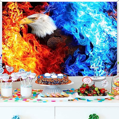 EMTOBT 10x7ft America Eagle Backdrop Ice Fire Mix Background Artistic Blue Water Red Flame Vinyl for Selfie Birthday Party Decor Newborn Baby Shower Banner BJHJEM0061