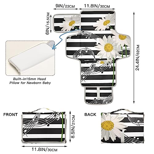 Daisies Portable Baby Changing Pad Travel Diaper Changing Table Mat Foldable Waterproof Changing Station with Built-in Pillow for Unisex Baby Gifts Newborn