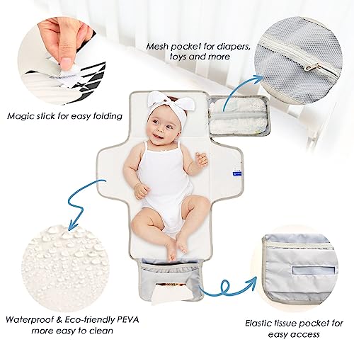 Daisies Portable Baby Changing Pad Travel Diaper Changing Table Mat Foldable Waterproof Changing Station with Built-in Pillow for Unisex Baby Gifts Newborn