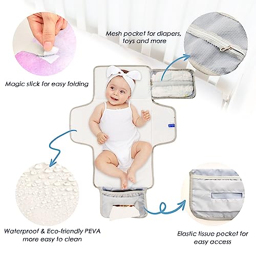 Colorful Tie Dye Portable Baby Changing Pad Travel Diaper Changing Pad Foldable Waterproof Changing Station with Built-in Pillow for Baby Newborn Essentials