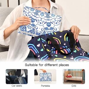 Mandala Blue Portable Baby Changing Pad Diaper Changing Table Pad Foldable Travel Changing Station with Built-in Pillow for Baby Newborn Gifts Essentials