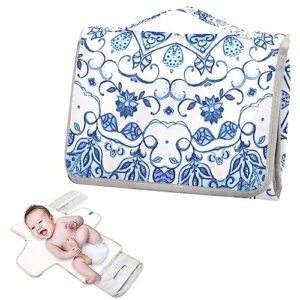 Mandala Blue Portable Baby Changing Pad Diaper Changing Table Pad Foldable Travel Changing Station with Built-in Pillow for Baby Newborn Gifts Essentials