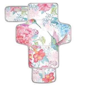 flowers birds portable baby changing pad travel diaper changing pad foldable waterproof changing station with built-in pillow for baby gifts newborn