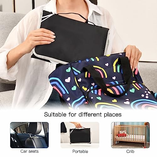 Black French Bulldog Portable Baby Changing Pad Travel Diaper Changing Table Mat Foldable Waterproof Changing Station with Built-in Pillow for Newborn Essentials Baby
