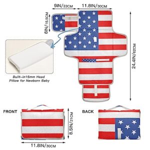 America Flag Portable Baby Changing Pad Travel Diaper Changing Table Mat Foldable Waterproof Changing Station with Built-in Pillow for Girls Boys Newborn Essentials