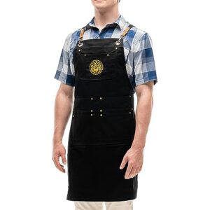 royal quisine chef apron – cotton aprons for men and women – professional cooking apron for bbq, barista, chef, gardener – comfortable waist apron with x-shaped straps – korean embroidery