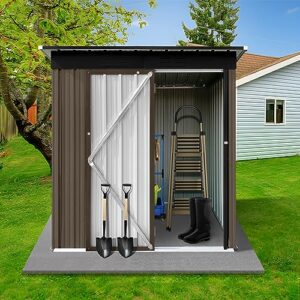 Lyromix 63.5'' × 33.8'' Metal Outdoor Storage Shed with Door & Lock, Waterproof Garden Storage Tool Shed for Backyard Patio,Brown