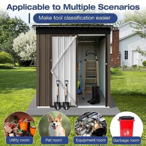 Lyromix 63.5'' × 33.8'' Metal Outdoor Storage Shed with Door & Lock, Waterproof Garden Storage Tool Shed for Backyard Patio,Brown