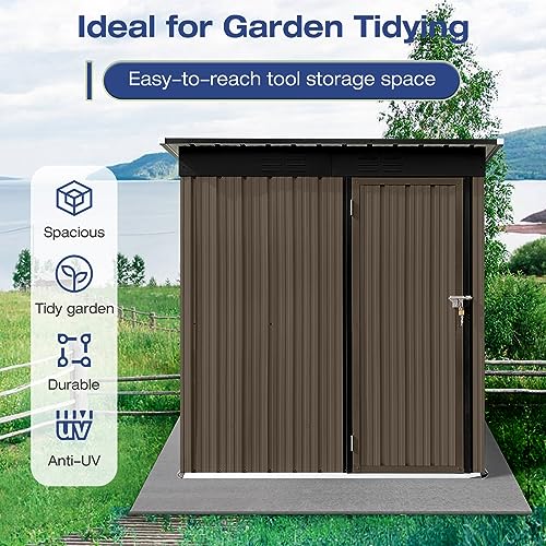 Lyromix 63.5'' × 33.8'' Metal Outdoor Storage Shed with Door & Lock, Waterproof Garden Storage Tool Shed for Backyard Patio,Brown