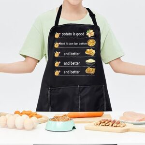 CMNIM Funny Cooking Apron for Women Men Kitchen Aprons with Pockets Chef Apron Cooking Lover Gift for Potato Lover Waterproof Apron (Potato Cooking Apron)