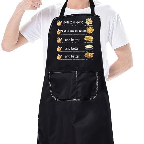 CMNIM Funny Cooking Apron for Women Men Kitchen Aprons with Pockets Chef Apron Cooking Lover Gift for Potato Lover Waterproof Apron (Potato Cooking Apron)