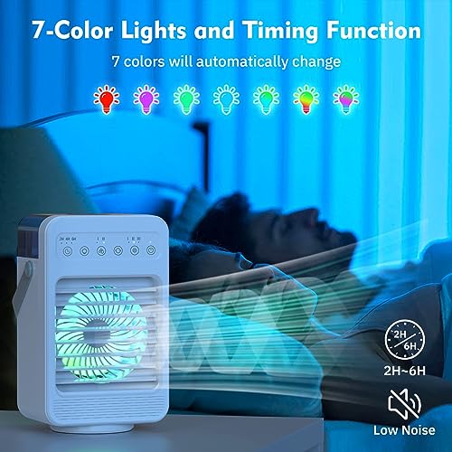 Evaporative Misting Fan with Timer, USB Portable Air Conditioner Fan, 4 Speeds with Night Light, 4 IN 1 USB Personal Air Cooler Desk Fan,Adjustable Head 90° Rotatable for Home Room Office