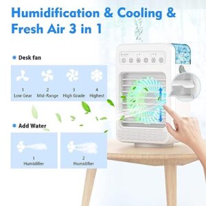 Evaporative Misting Fan with Timer, USB Portable Air Conditioner Fan, 4 Speeds with Night Light, 4 IN 1 USB Personal Air Cooler Desk Fan,Adjustable Head 90° Rotatable for Home Room Office