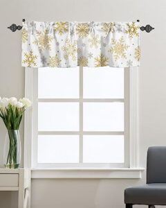 winter snowflake kitchen curtain valance for window gold grey geometric on white 60x18in rod pocket valances short curtains window treatment for living room bathroom bedroom cafe decor wave point