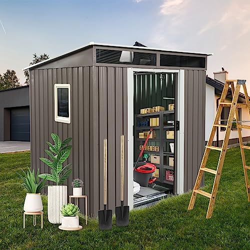 Jaxenor 6ft x 5ft Weatherproof Outdoor Metal Storage Shed with Transparent Plate Grey