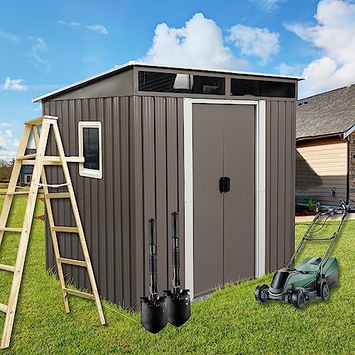 Jaxenor 6ft x 5ft Weatherproof Outdoor Metal Storage Shed with Transparent Plate Grey