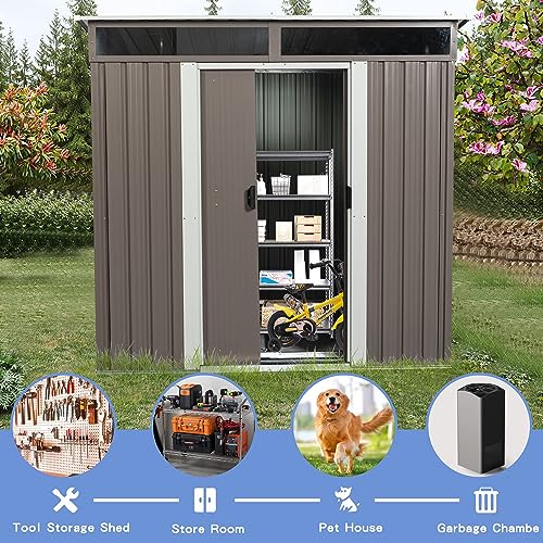 Jaxenor 6ft x 5ft Weatherproof Outdoor Metal Storage Shed with Transparent Plate Grey