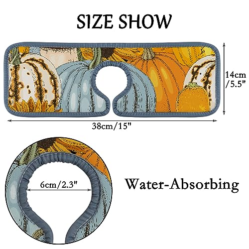 Kitchen Faucet Mat Splash Guard 2 Pieces Bright Pumpkins and Sunflowers Absorbent Faucet Sink for Bathroom Counter,Faucet Counter Water Stains Preventer Drip Catcher