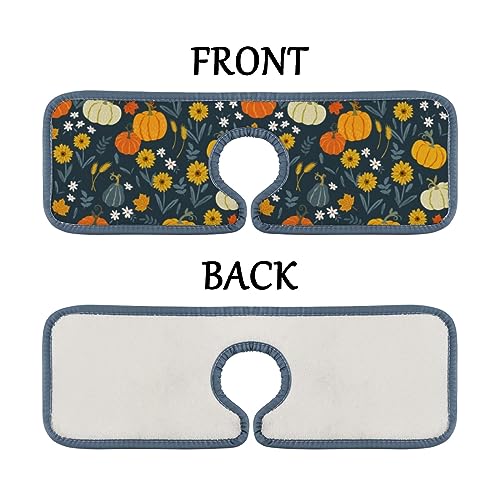 Absorbent Kitchen Faucet Mat 2 Pieces Thanksgiving Pumpkins Sunflower Faucet Sink Splash Catcher Bathroom Counter Drip Catcher,Splash Guard Water Stains Preventer