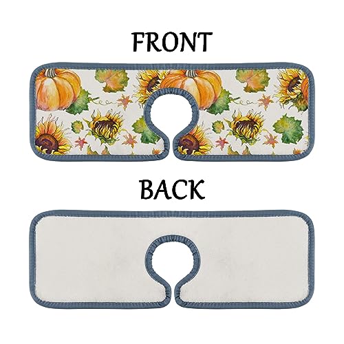 Kitchen Faucet Mat Splash Guard 2 Pieces Autumn Pumpkins Sunflowers Watercolor Absorbent Faucet Sink for Bathroom Counter,Faucet Counter Water Stains Preventer Drip Catcher