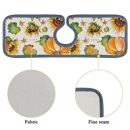 Kitchen Faucet Mat Splash Guard 2 Pieces Autumn Pumpkins Sunflowers Watercolor Absorbent Faucet Sink for Bathroom Counter,Faucet Counter Water Stains Preventer Drip Catcher