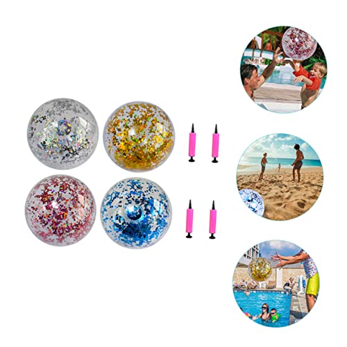 SAFIGLE 8 pcs Floating Beach Glitter Kids Color Gifts Toys Play Pool for Confetti Kid Fun Floatable Hawaii Favor Air Balls Bouncy Party Water Beachballs with Playing and Pump Sand Sequin