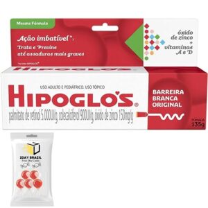 hipoglos 4.8 oz (135g) baby diaper rash cream and dry skin protectant bundle with 2day brazil fruit disc candy