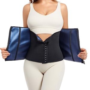everfion waist trainers trimmer for women sauna sweat bands wraps workout corset slimming belts hot body shaper,blue, l