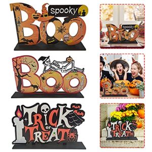 halloween boo wooden tier tray table topper, happy halloween tabletopper ornaments table decor, table decor table centerpiece for halloween, table topper signs for party supplies (a02)