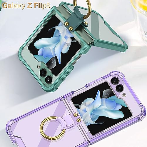 Aitipy for Samsung Galaxy Z Flip 5 Case with Ring Stand, 1 Front Screen Protector, Crystal Clear Slim Fit, Soft TPU Bumper Shockproof Protective Phone Case for Women Girls Boys(Clear Purple)