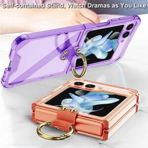 Aitipy for Samsung Galaxy Z Flip 5 Case with Ring Stand, 1 Front Screen Protector, Crystal Clear Slim Fit, Soft TPU Bumper Shockproof Protective Phone Case for Women Girls Boys(Clear Purple)