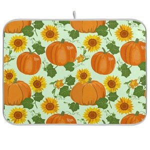 sunflowers orange pumpkins dish drying mat for kitchen counter absorbent microfiber dish drying pad mat washable coffee bar mat mats for countertop dining table holiday decor 16"x18"