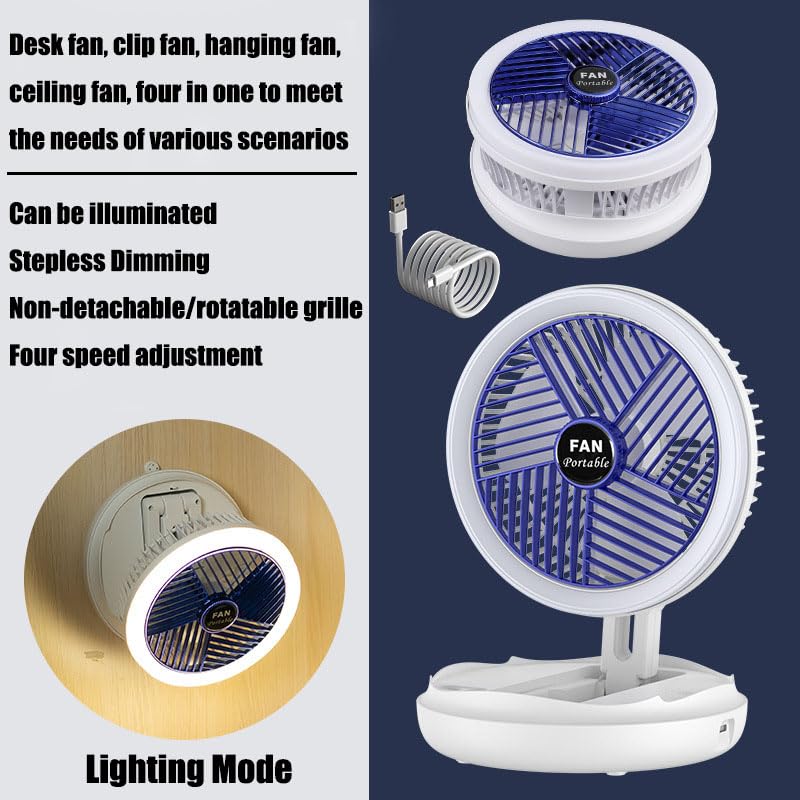 UBEFANS Table Fan, Rechargeable Battery Powered Desk Fan, 90° Multifunctional Foldable Ultra Quiet 4 Speed Lightweight, Portable Air Circulation Fan with Hook, Wall Fan for Bedroom Home Desktop