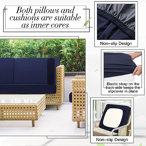 Newwiee 12 Pcs Patio Stretch Sofa Outdoor Cushion Cover Waterproof Replacement 3 Sizes Navy Couch Slipcovers Sofa Seat Soft Flexibility Chair Cushion Cover Furniture Protector for Outdoor Indoor