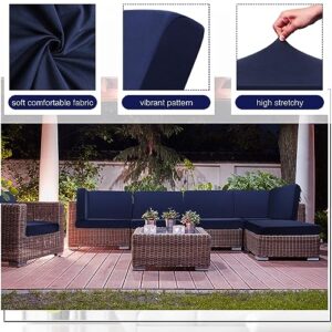 Newwiee 12 Pcs Patio Stretch Sofa Outdoor Cushion Cover Waterproof Replacement 3 Sizes Navy Couch Slipcovers Sofa Seat Soft Flexibility Chair Cushion Cover Furniture Protector for Outdoor Indoor