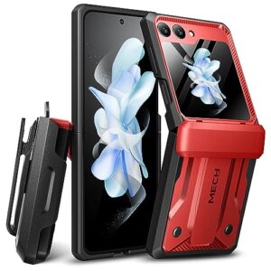 tongate for samsung galaxy z flip 5 case(2023), [hinge protection] [bulit-in outer screen protector & hidden kickstand] military grade shockproof phone case with belt-clip for z flip 5 case, red