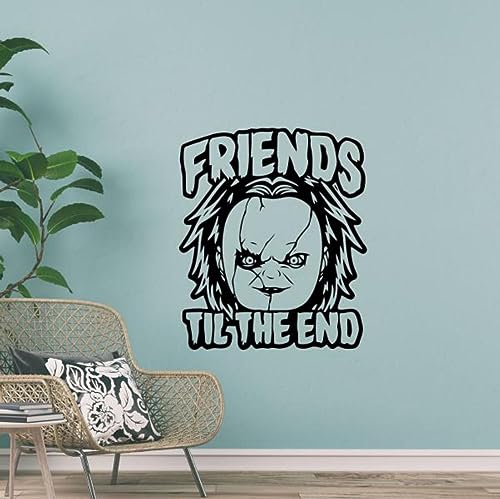 Friends Till The End Decal Wall Vinyl Sticker Chucky Face Movie Maniacs Halloween Wall Art Friendship Horror Theater Man Cave Quote Pub Decor Car Truck Bedroom Living Room Poster Sign Stencil Mural Die Cut No Background Indoor Outdoor Decal 2392