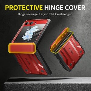 Tongate for Samsung Galaxy Z Flip 5 Case(2023), [Hinge Protection] [Bulit-in Outer Screen Protector & Hidden Kickstand] Military Grade Shockproof Phone Case with Belt-Clip for Z Flip 5 Case, Red