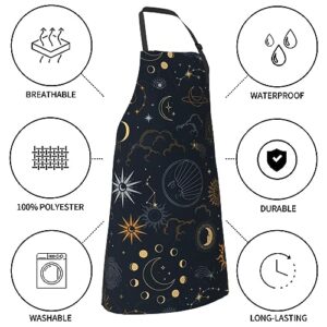 Wizfuyq Sun Moon Star Aprons For Men With Pockets Women For Cooking Gardening Adjustable Waterproof Bbq Chef Gifts Home Bibs