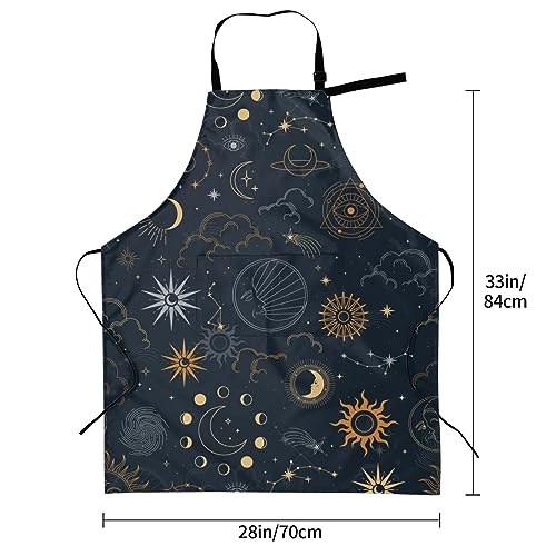 Wizfuyq Sun Moon Star Aprons For Men With Pockets Women For Cooking Gardening Adjustable Waterproof Bbq Chef Gifts Home Bibs