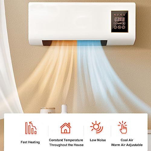 2 in 1 Dual Use Small Air Conditioner Fan Warmer Fan, Wall Mounted Heating Machine Nature Wind Fan and Warmer Fan Air Conditioner fan with Remote Control for Home Bathroom Bedroom Office Room