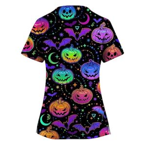 Going Out Tops for Women, Sequin Crop Top Women Cotton Shirts Women's Halloween Cute Shirt Fall Pumpkin V Neck Short Sleeve Uniform Tops Green T Shirt Womens Gauze Tops(Dark Blue,XL)