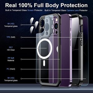 Temdan [Real 360 Magnetic for iPhone 14 Pro Max Case Waterproof,[Compatible with MagSafe] Built-in Glass Camera Lens & Screen Protection [Military Dropproof] Shockproof [IP68 Underwater] Phone Case