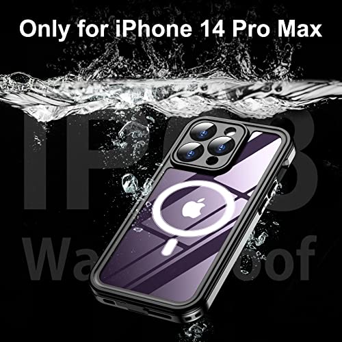 Temdan [Real 360 Magnetic for iPhone 14 Pro Max Case Waterproof,[Compatible with MagSafe] Built-in Glass Camera Lens & Screen Protection [Military Dropproof] Shockproof [IP68 Underwater] Phone Case