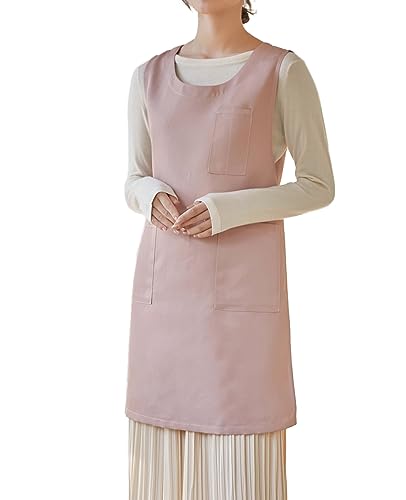 Yuaxme Women Cobbler Apron Japanese Style Aprons with 3 Pockets for Work Chef Kitchen (Pink)