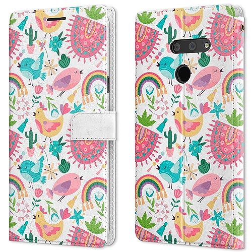 Wallet Phone Case Compatible with LG Velvet 5G G8 ThinQ G8X G7 V60 V50 V40 W30 W10 K61 Protective Cute Lightweight Folio Shockproof Adorable PU Leather Birds Rainbow Card Holder Chicken Slim Birdie