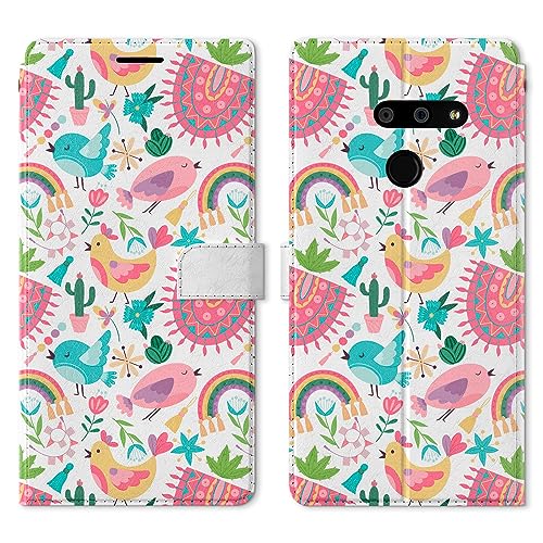 Wallet Phone Case Compatible with LG Velvet 5G G8 ThinQ G8X G7 V60 V50 V40 W30 W10 K61 Protective Cute Lightweight Folio Shockproof Adorable PU Leather Birds Rainbow Card Holder Chicken Slim Birdie