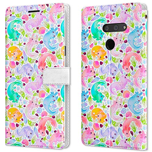 Wallet Phone Case Compatible with LG Velvet 5G G8 ThinQ G8X G7 V60 V50 V40 W30 W10 K61 Shockproof Cute Cartoon Ocean Folio Cover PU Leather Protective Kawaii Axolotls Magnetic Colorful Card Holder