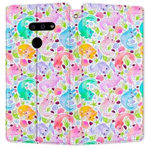 Wallet Phone Case Compatible with LG Velvet 5G G8 ThinQ G8X G7 V60 V50 V40 W30 W10 K61 Shockproof Cute Cartoon Ocean Folio Cover PU Leather Protective Kawaii Axolotls Magnetic Colorful Card Holder