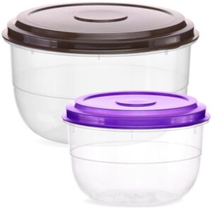 decorrack food storage container set, 2.5 quarts and 5.5 quarts, bpa free- plastic, food grade safe, heavy duty dry storage containers, round large food container bowl with airtight lid (2 pack)